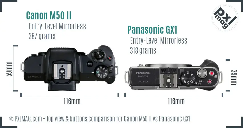 Canon M50 II vs Panasonic GX1 top view buttons comparison