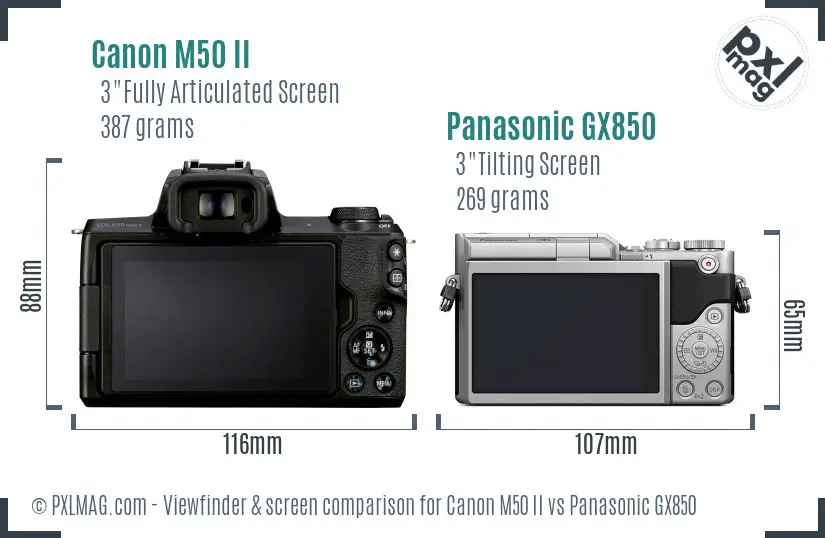 Canon M50 II vs Panasonic GX850 Screen and Viewfinder comparison