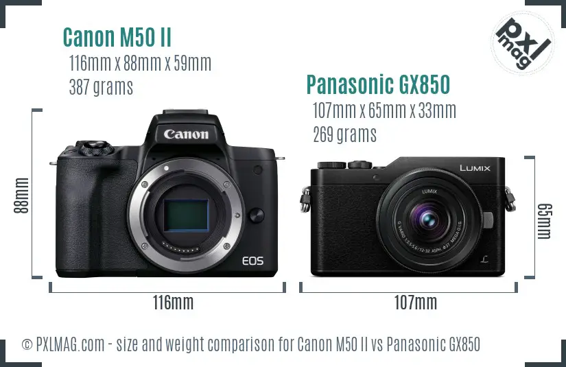 Canon M50 II vs Panasonic GX850 size comparison