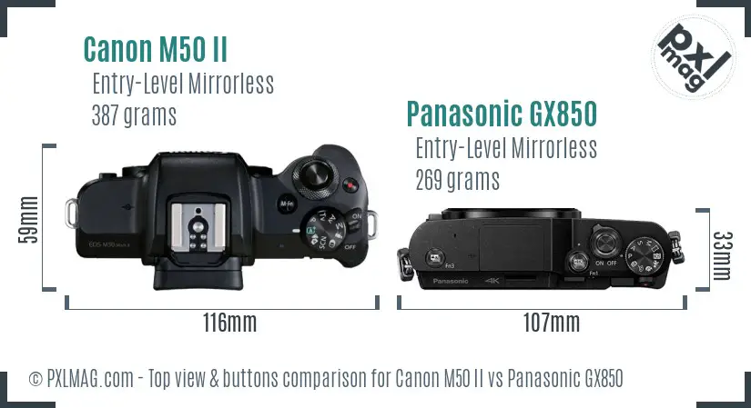 Canon M50 II vs Panasonic GX850 top view buttons comparison