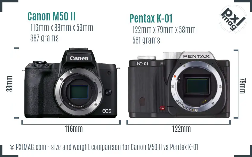 Canon M50 II vs Pentax K-01 size comparison