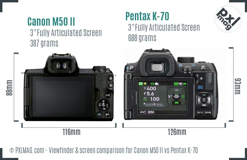 Canon M50 II vs Pentax K-70 Screen and Viewfinder comparison Canon M50 II vs Pentax K-70 Screen and Viewfinder comparison