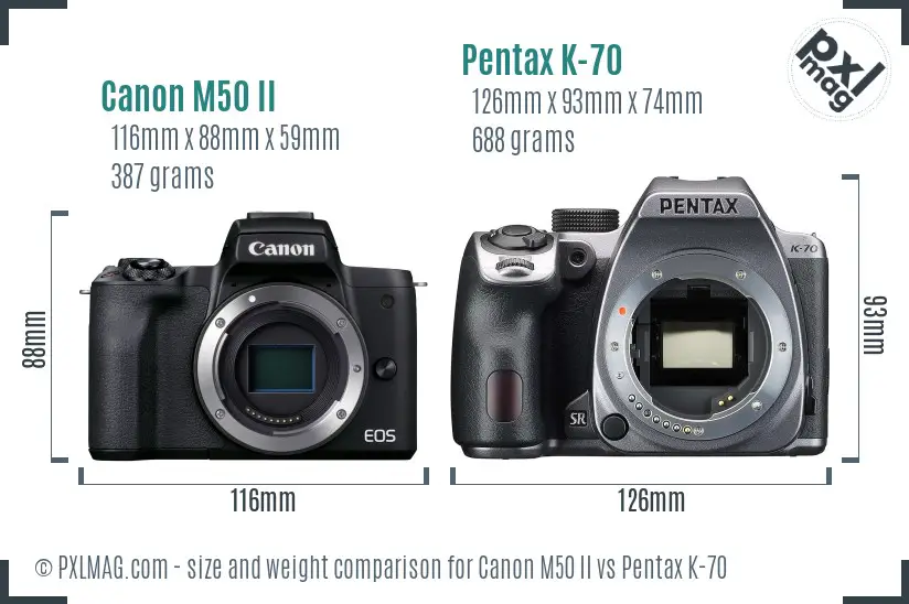 Canon M50 II vs Pentax K-70 size comparison Canon M50 II vs Pentax K-70 size comparison