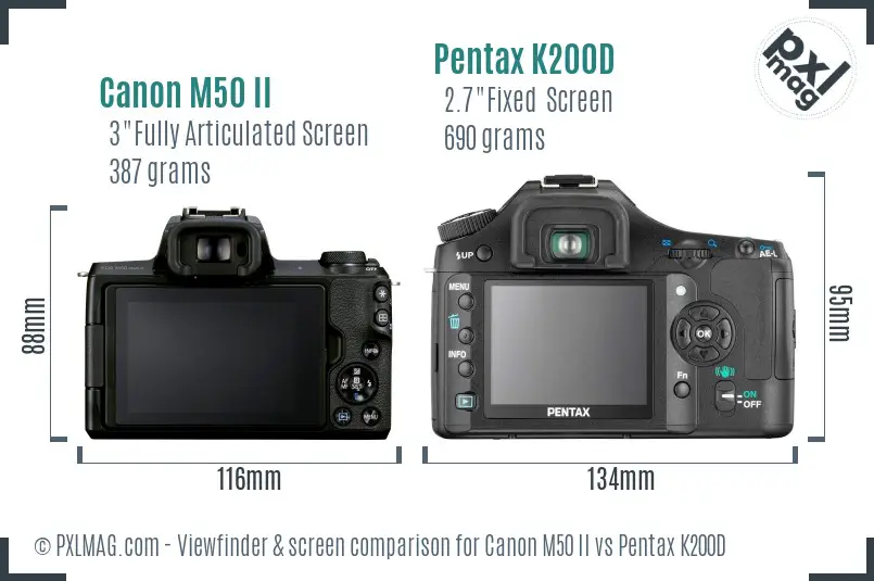 Canon M50 II vs Pentax K200D Screen and Viewfinder comparison