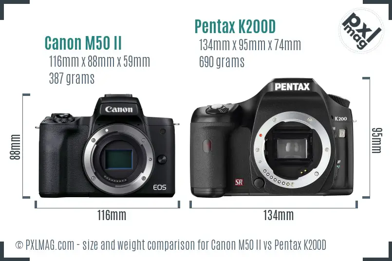 Canon M50 II vs Pentax K200D size comparison