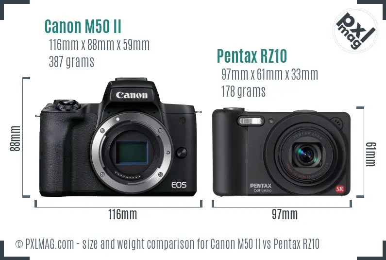 Canon M50 II vs Pentax RZ10 size comparison
