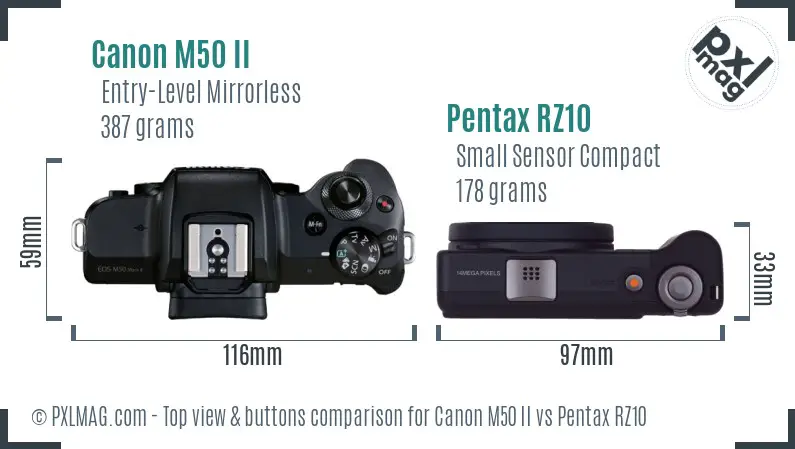 Canon M50 II vs Pentax RZ10 top view buttons comparison