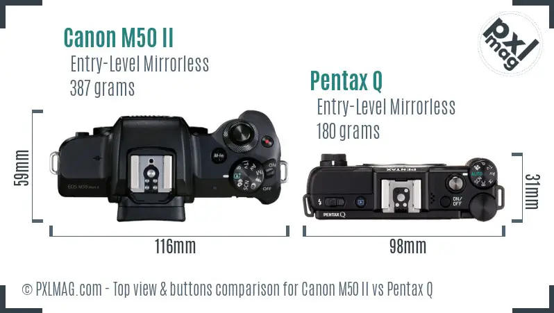 Canon M50 II vs Pentax Q top view buttons comparison
