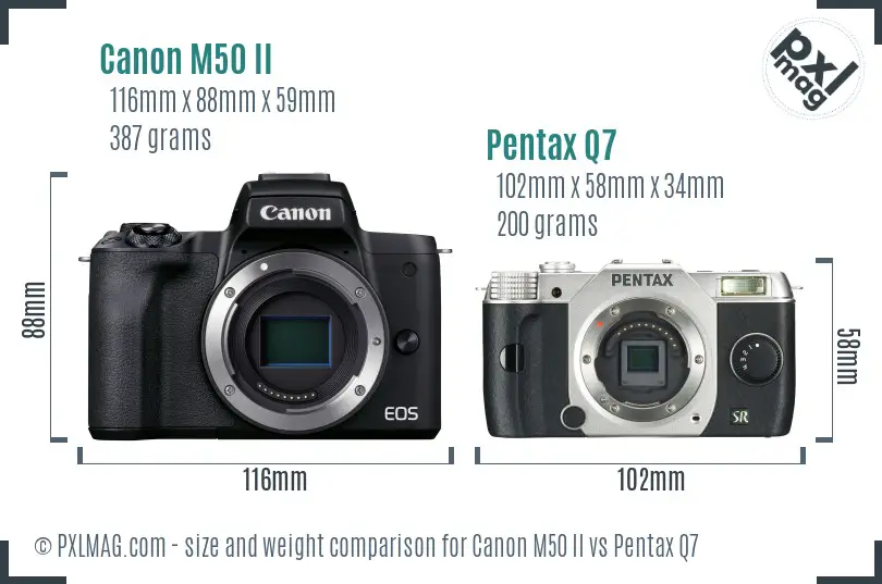 Canon M50 II vs Pentax Q7 size comparison