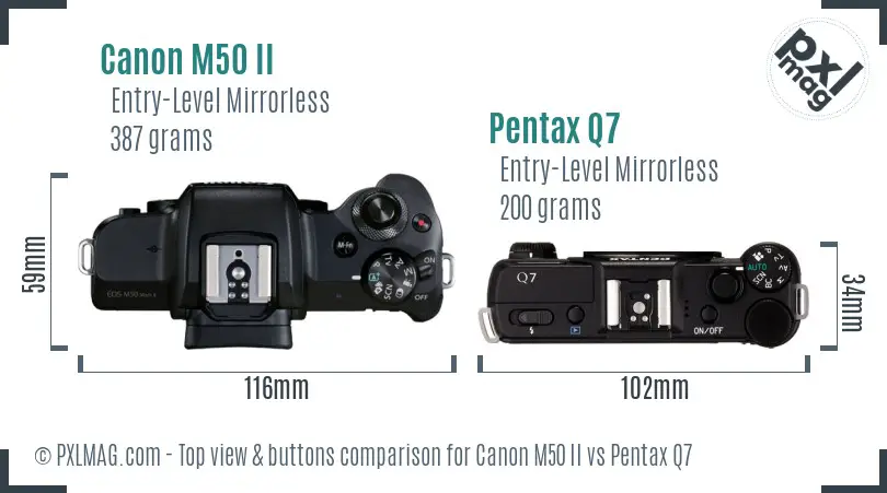Canon M50 II vs Pentax Q7 top view buttons comparison