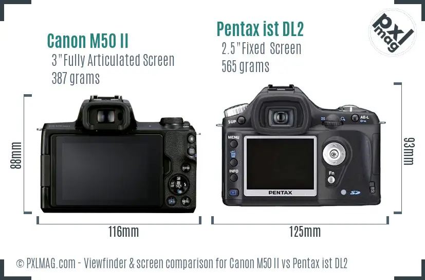 Canon M50 II vs Pentax ist DL2 Screen and Viewfinder comparison