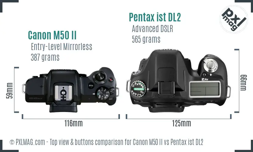 Canon M50 II vs Pentax ist DL2 top view buttons comparison