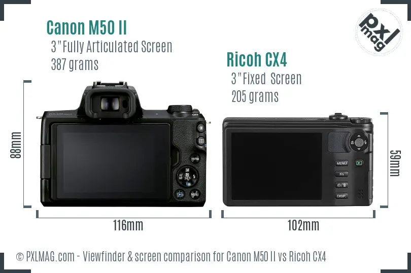 Canon M50 II vs Ricoh CX4 Screen and Viewfinder comparison