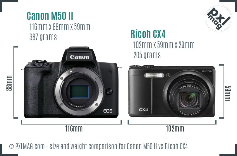 Canon M50 II vs Ricoh CX4 size comparison