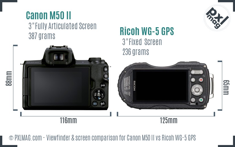 Canon M50 II vs Ricoh WG-5 GPS Screen and Viewfinder comparison