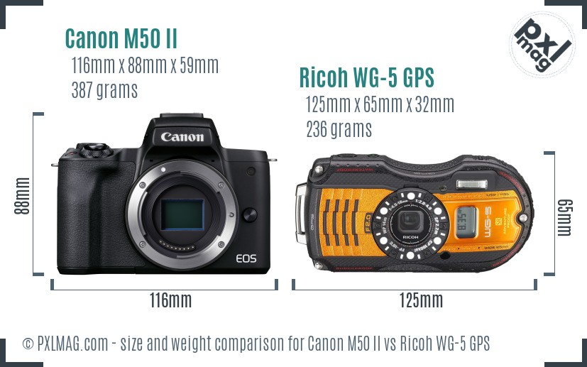 Canon M50 II vs Ricoh WG-5 GPS size comparison