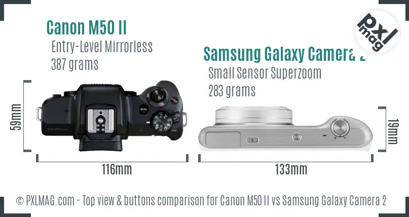Canon M50 II vs Samsung Galaxy Camera 2 top view buttons comparison