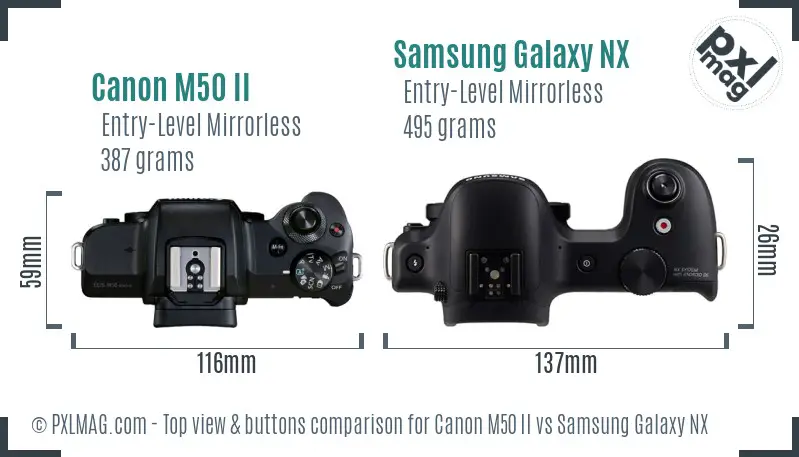 Canon M50 II vs Samsung Galaxy NX top view buttons comparison