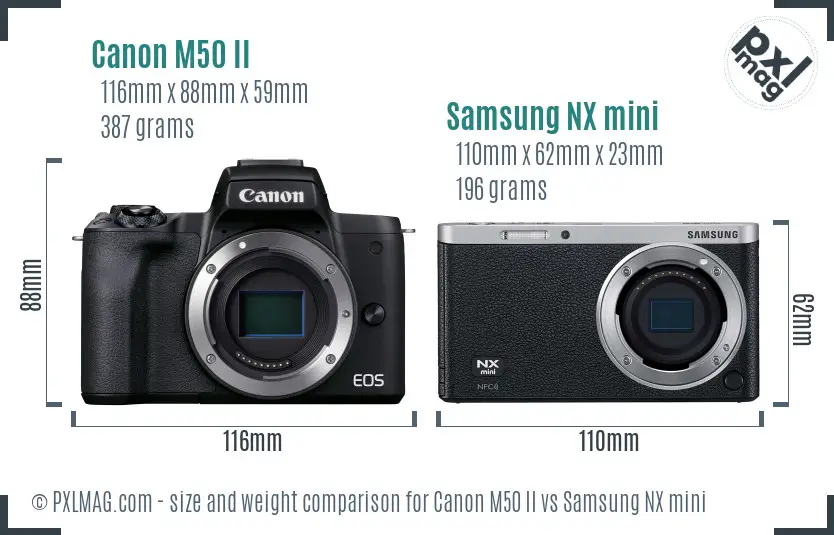 Canon M50 II vs Samsung NX mini size comparison