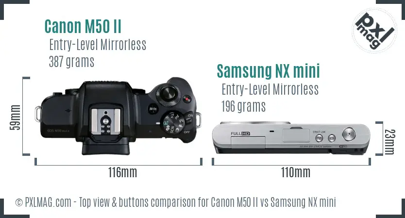 Canon M50 II vs Samsung NX mini top view buttons comparison