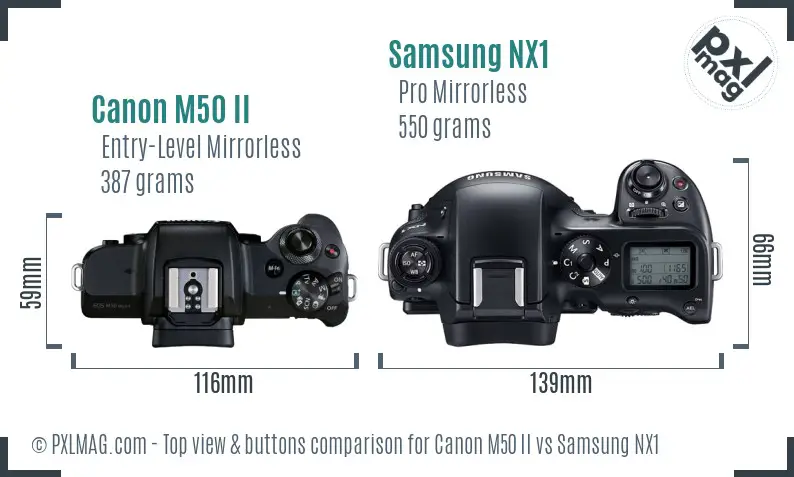 Canon M50 II vs Samsung NX1 top view buttons comparison