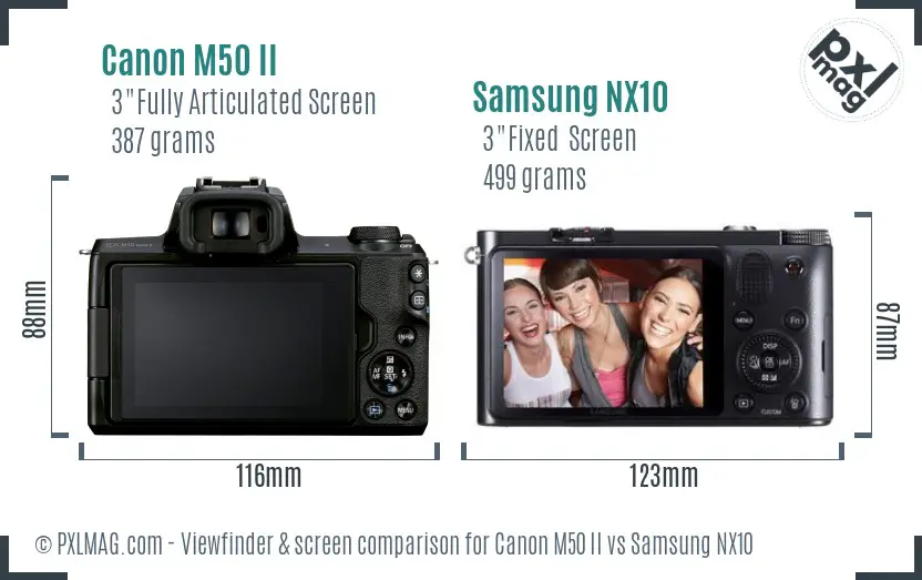 Canon M50 II vs Samsung NX10 Screen and Viewfinder comparison