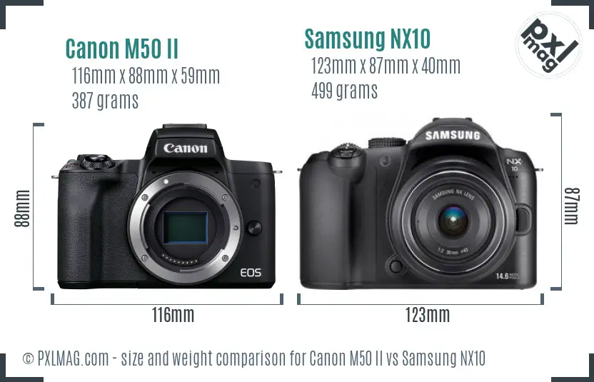 Canon M50 II vs Samsung NX10 size comparison