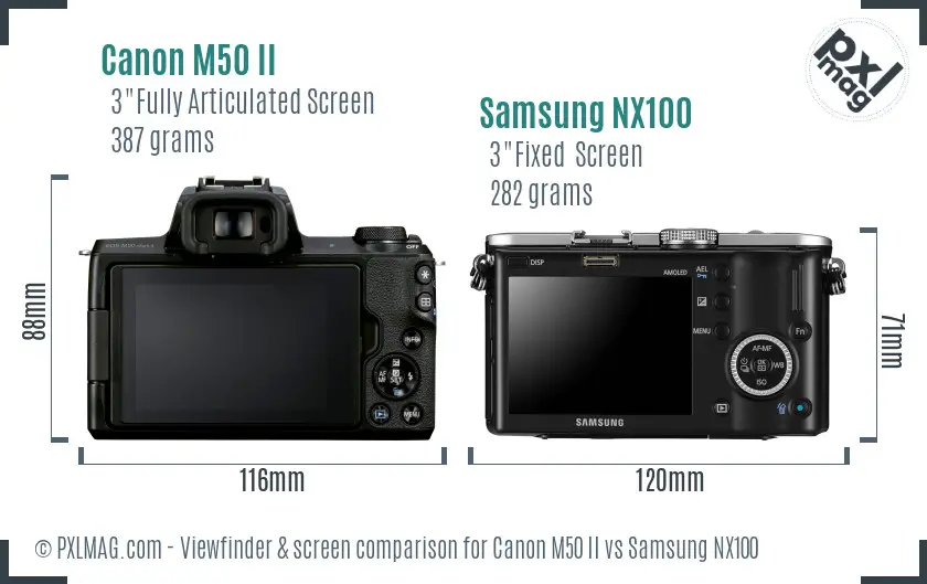 Canon M50 II vs Samsung NX100 Screen and Viewfinder comparison