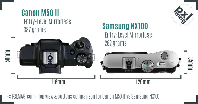 Canon M50 II vs Samsung NX100 top view buttons comparison