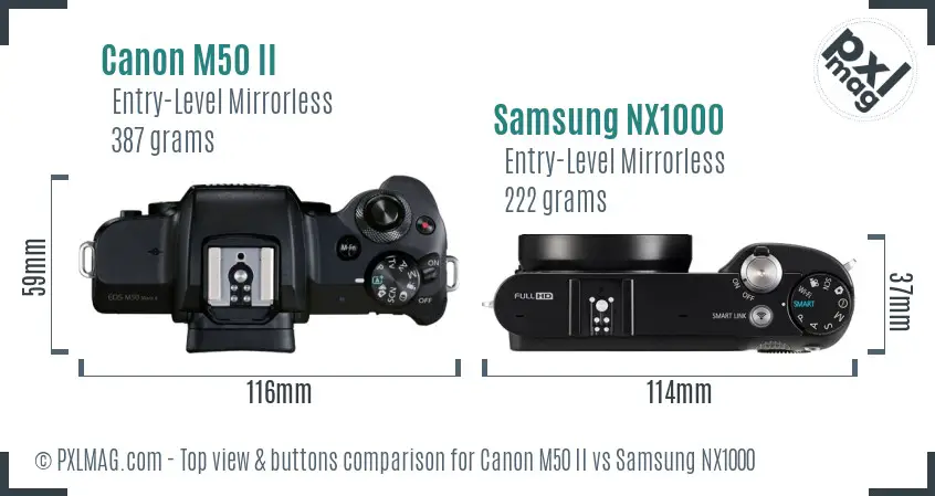 Canon M50 II vs Samsung NX1000 top view buttons comparison