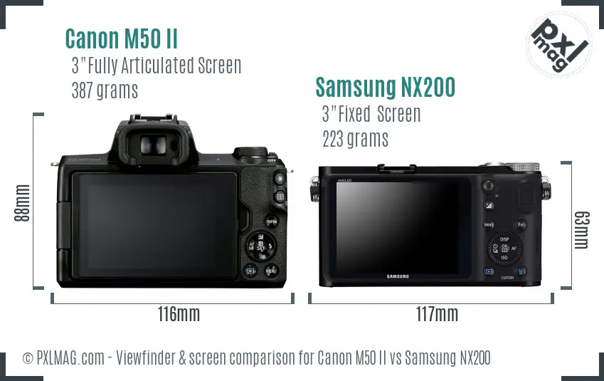 Canon M50 II vs Samsung NX200 Screen and Viewfinder comparison