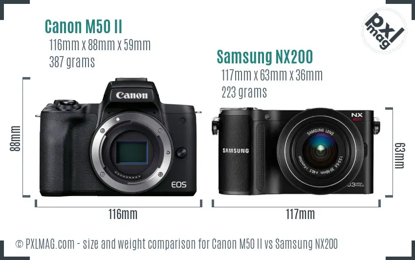 Canon M50 II vs Samsung NX200 size comparison