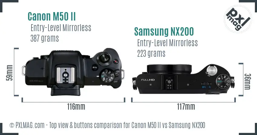 Canon M50 II vs Samsung NX200 top view buttons comparison