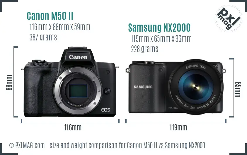 Canon M50 II vs Samsung NX2000 size comparison