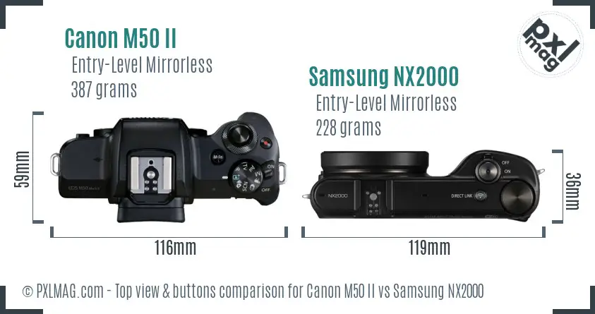 Canon M50 II vs Samsung NX2000 top view buttons comparison