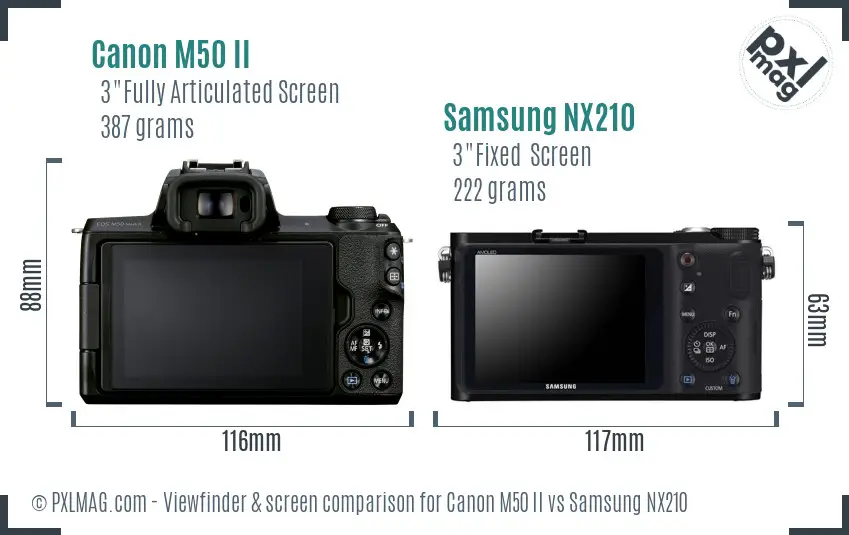 Canon M50 II vs Samsung NX210 Screen and Viewfinder comparison