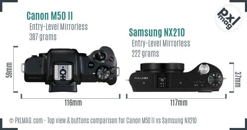 Canon M50 II vs Samsung NX210 top view buttons comparison