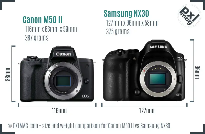 Canon M50 II vs Samsung NX30 size comparison