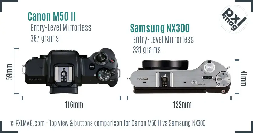Canon M50 II vs Samsung NX300 top view buttons comparison