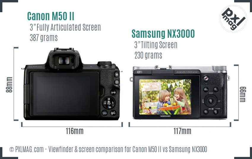 Canon M50 II vs Samsung NX3000 Screen and Viewfinder comparison