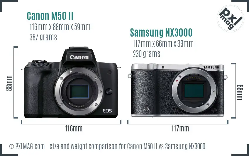 Canon M50 II vs Samsung NX3000 size comparison