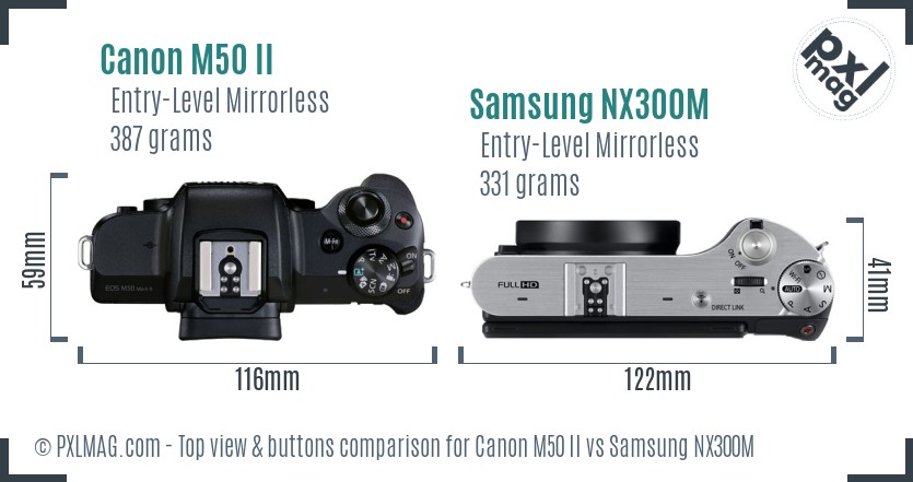 Canon M50 II vs Samsung NX300M top view buttons comparison