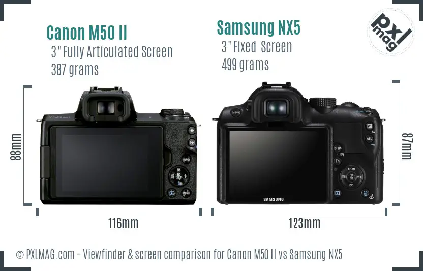 Canon M50 II vs Samsung NX5 Screen and Viewfinder comparison