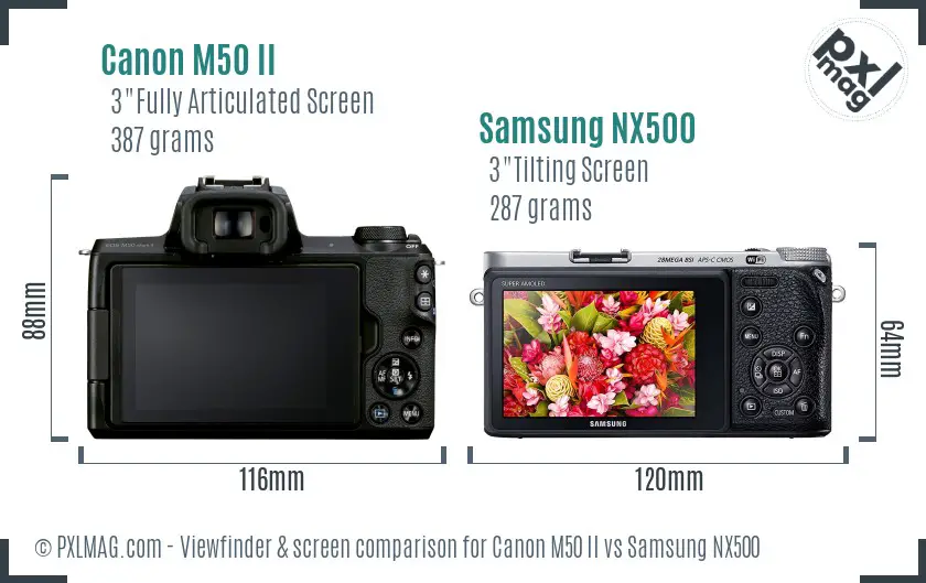 Canon M50 II vs Samsung NX500 Screen and Viewfinder comparison
