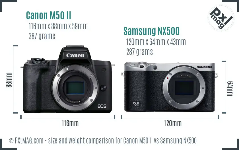 Canon M50 II vs Samsung NX500 size comparison