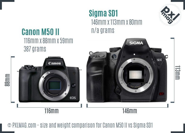 Canon M50 II vs Sigma SD1 size comparison
