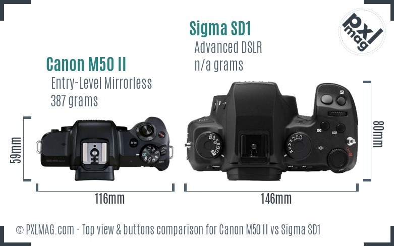 Canon M50 II vs Sigma SD1 top view buttons comparison