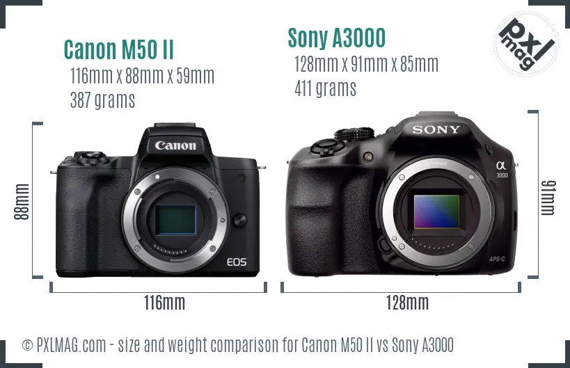Canon M50 II vs Sony A3000 size comparison