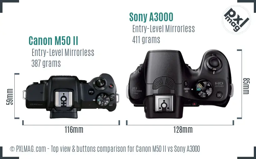 Canon M50 II vs Sony A3000 top view buttons comparison