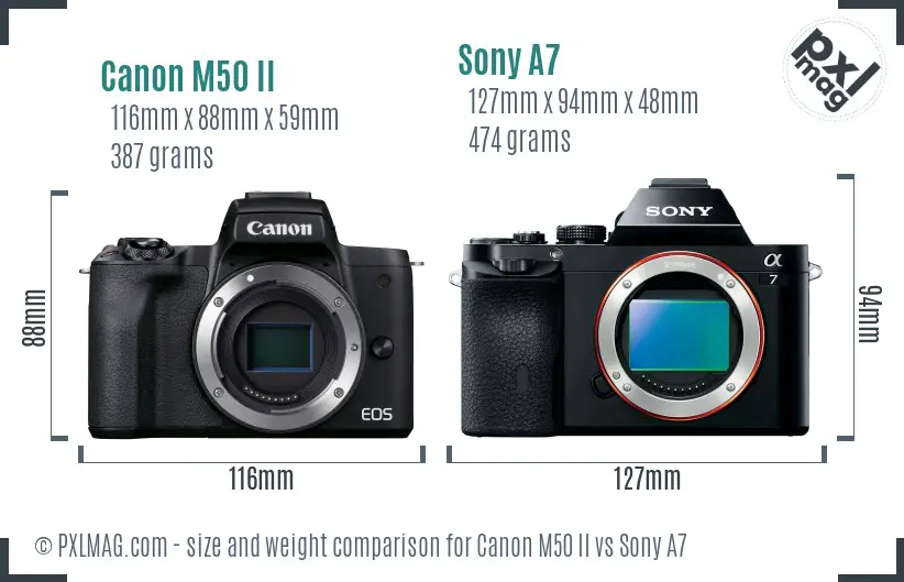 Canon M50 II vs Sony A7 size comparison